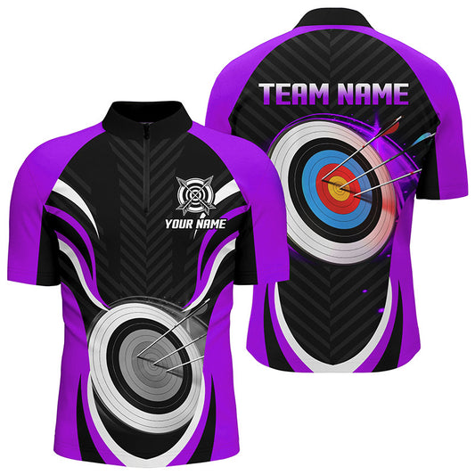 Purple Archery Jerseys Customized Archery 3d Target Men Quarter-Zip Shirts, Archery Outfit TDM1019