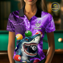 Load image into Gallery viewer, Purple Funny Shark Colorful Billiard Balls Lightning Pool Shirt For Women Custom Billiard Team Jersey TDM5840