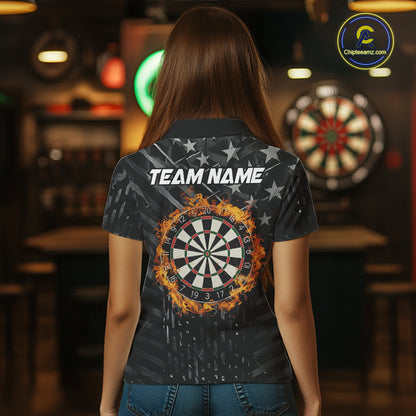 Black US Flag Dartboard Fire Darts Shirt For Women Custom Darts Jersey Team Polo & 1/4 Zip TDM5978
