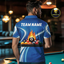 Load image into Gallery viewer, Personalized Blue Billiard Jersey For Men Custom Flame 8 Ball Pool Billiard Shirt Polo &amp; 1/4 Zip TDM6448