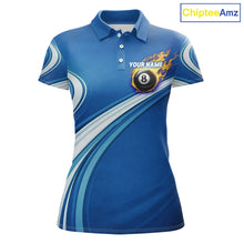 Load image into Gallery viewer, Personalized Blue Billiard Jersey For Women Custom Flame 8 Ball Pool Billiard Shirt Polo &amp; 1/4 Zip TDM6448