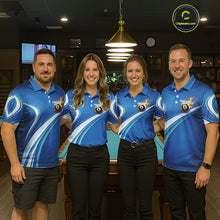 Load image into Gallery viewer, Personalized Blue Billiard Jersey For Women Custom Flame 8 Ball Pool Billiard Shirt Polo &amp; 1/4 Zip TDM6448