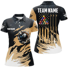 Load image into Gallery viewer, Customized Grunge American Flag 8 Ball Pool Women Billiard Shirts, Patriotic Pool Player Shirts TDM1721
