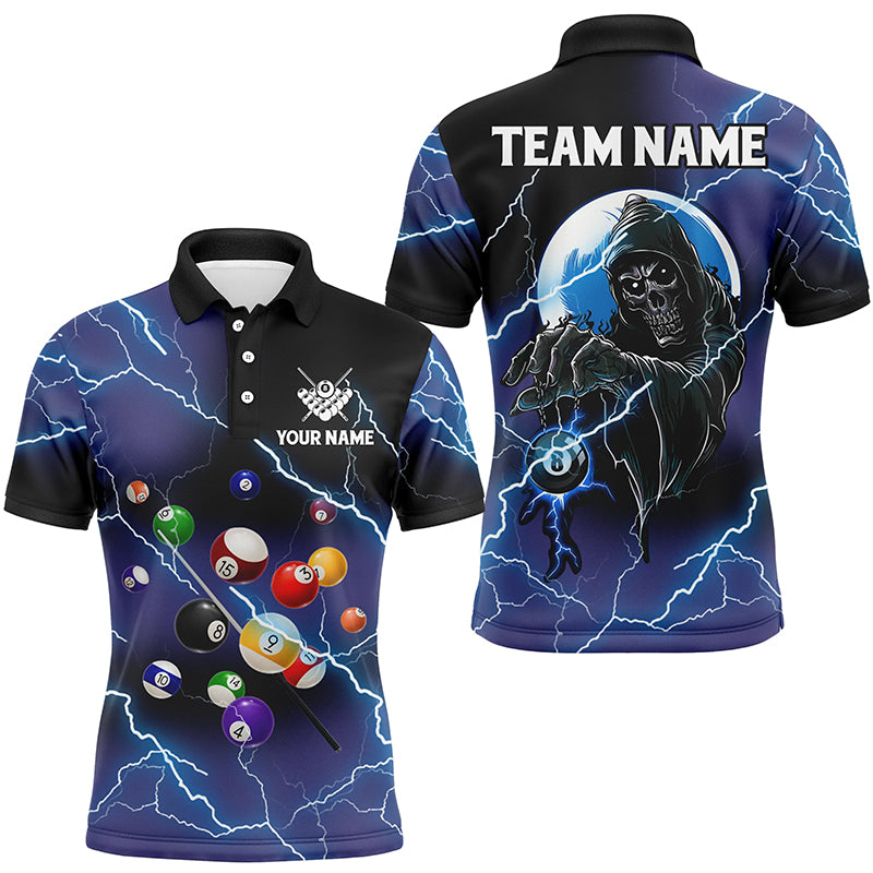 Custom Death Skull Billiard Balls Thunder Lightning 3D Shirts For Men, Purple Billiard Team Jerseys TDM1725