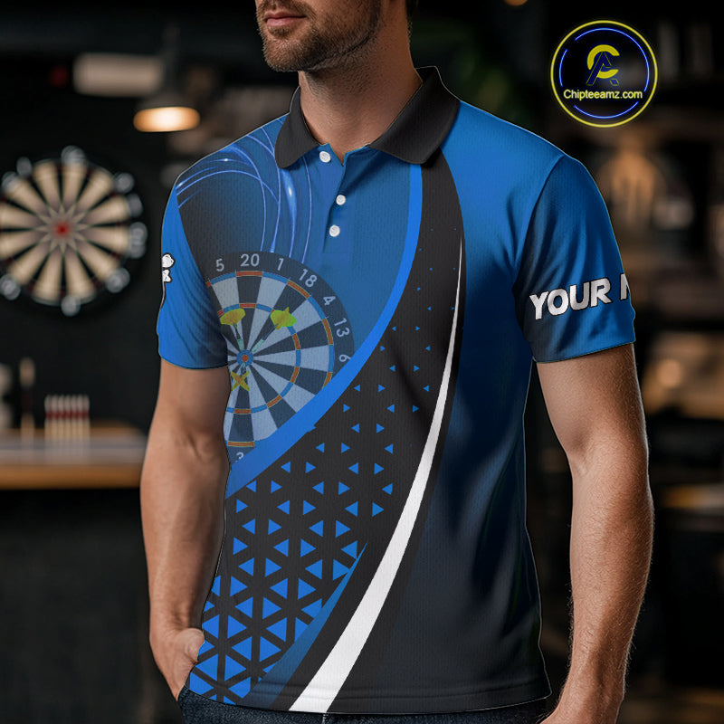 Black Blue Lights Custom Dart Shirt With Pocket Option For Men, Dart Jersey TDM4283