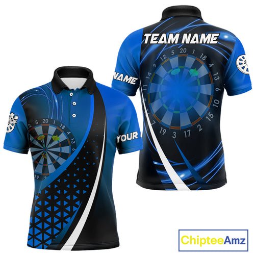 Black Blue Lights Custom Dart Shirt With Pocket Option For Men, Dart Jersey TDM4283