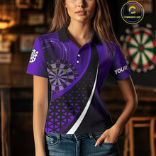 Load image into Gallery viewer, Black And Purple Dart Shirt With Pocket Option For Women Custom Dart Jersey TDM4284