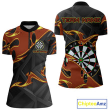 Load image into Gallery viewer, Custom Black And Orange Tribal Flame Dart Shirts For Women, Darts Team Jerseys Polo &amp; Quarter Zip TDM4285