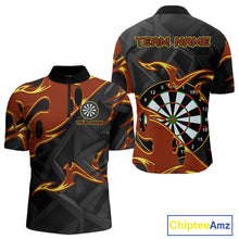 Load image into Gallery viewer, Custom Black And Orange Tribal Flame Dart Shirts For Men, Darts Team Jerseys Polo &amp; Quarter Zip TDM4285