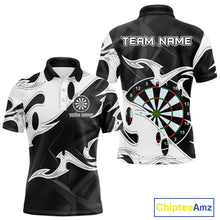 Load image into Gallery viewer, Custom Black And White Tribal Flame Dart Shirts For Men, Darts Team Jerseys Polo &amp; Quarter Zip TDM4286