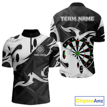 Load image into Gallery viewer, Custom Black And White Tribal Flame Dart Shirts For Men, Darts Team Jerseys Polo &amp; Quarter Zip TDM4286
