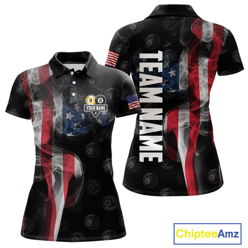 Customized Vintage Smoke US Flag Ball Billiard Shirt For Women, 8 Ball & 9 Ball Patriotic Pool Jersey TDM4467