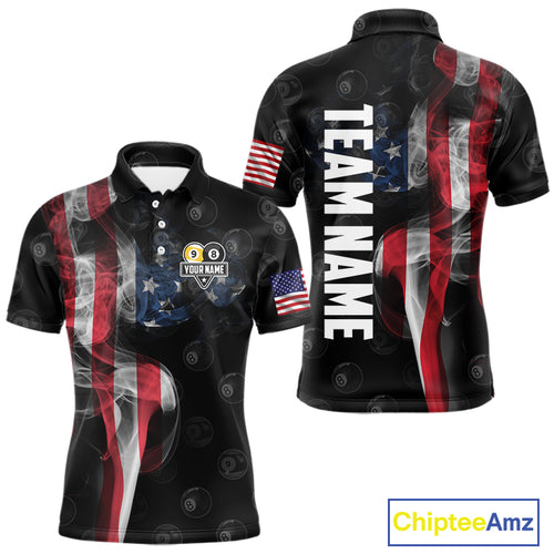 Customized Vintage Smoke US Flag Ball Billiard Shirt For Men, 8 Ball & 9 Ball Patriotic Pool Jersey TDM4467