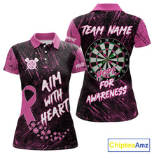 Load image into Gallery viewer, Aim With Heart Pink Ribbon Darts Shirt For Women Custom Breast Cancer Awareness Darts Jersey TDM4469