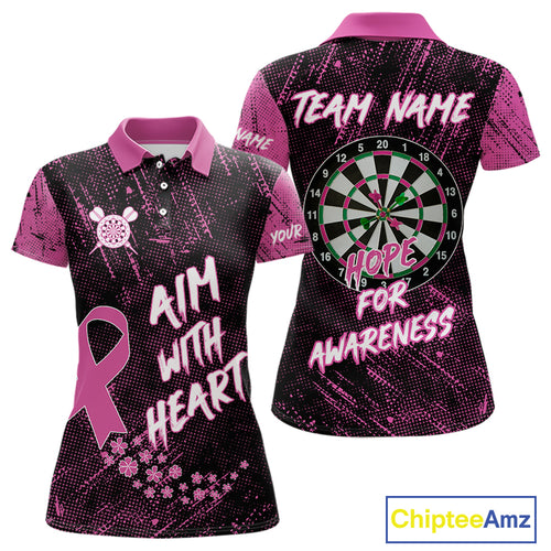 Aim With Heart Pink Ribbon Darts Shirt For Women Custom Breast Cancer Awareness Darts Jersey TDM4469