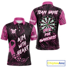Load image into Gallery viewer, Aim With Heart Pink Ribbon Darts Shirt For Men Custom Breast Cancer Awareness Darts Jersey TDM4469