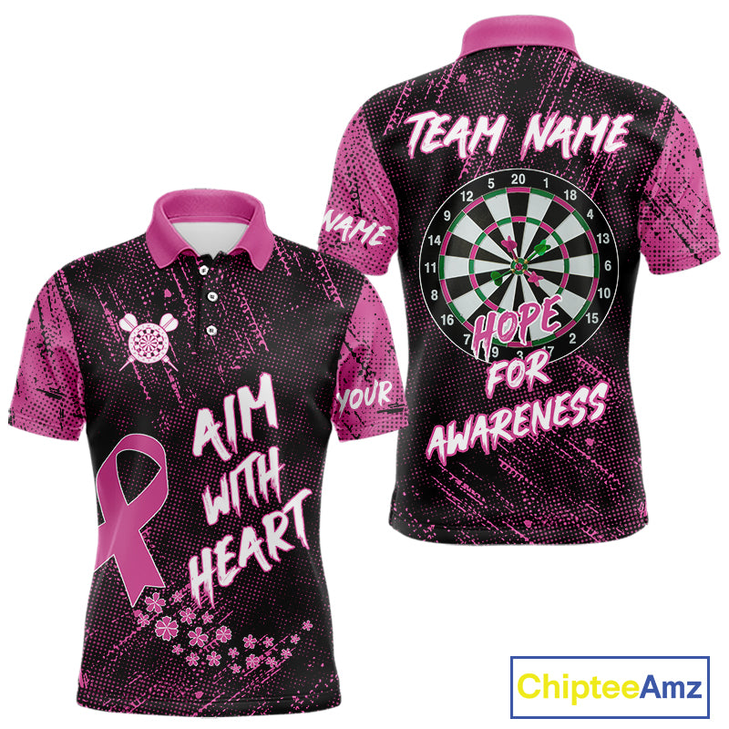Aim With Heart Pink Ribbon Darts Shirt For Men Custom Breast Cancer Awareness Darts Jersey TDM4469