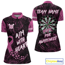 Load image into Gallery viewer, Aim With Heart Pink Ribbon Darts Shirt For Women Custom Breast Cancer Awareness Darts Jersey TDM4469