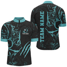Load image into Gallery viewer, Personalized Black And Turquoise Grunge Billiard Polo, 1/4 Zip Shirts For Men, Billiard Jerseys TDM2400