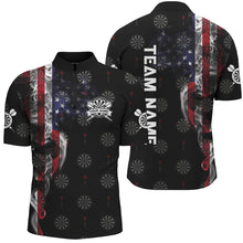 Load image into Gallery viewer, Smoke American Flag Darts Polo, Quarter-Zip Shirt Custom Patriotic Dart Shirts For Men Dart Jerseys TDM2634