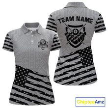 Load image into Gallery viewer, Personalized Grey US Flag 8 Ball Billiard Shirt For Women Custom Patriotic Billiard Pool Jerseys TDM4904