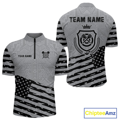Personalized Grey US Flag Darts Shirt For Men Custom Darts Jersey, Darts Tournament Team Shirts TDM4905