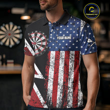 Load image into Gallery viewer, Personalized Grunge American Flag Men&#39;s Dart Shirts Custom Patriotic Darts Team Jersey Polo &amp; 1/4 Zip TDM4907