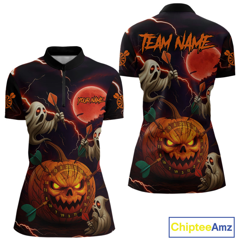 Funny Ghostly Pumpkin Dartboard Halloween Darts Shirt For Women Custom Darts Jersey, Best Darts Gift TDM4910