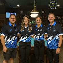 Load image into Gallery viewer, Personalized 8 Ball Billiard Jersey For Men Custom Black And Blue Pool Team Shirt Polo &amp; 1/4 Zip TDM5339