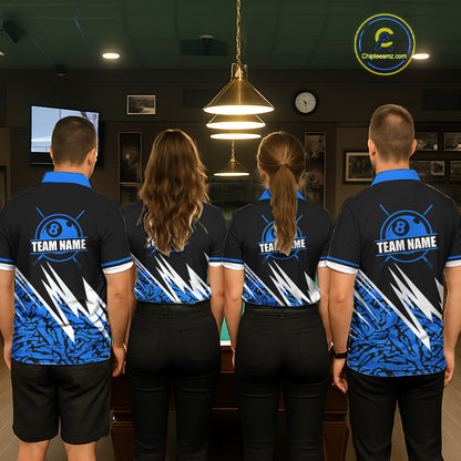 Personalized 8 Ball Billiard Jersey For Men Custom Black And Blue Pool Team Shirt Polo & 1/4 Zip TDM5339
