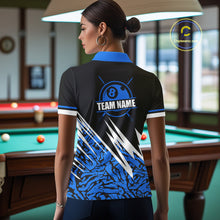 Load image into Gallery viewer, Personalized 8 Ball Billiard Jersey For Women Custom Black And Blue Pool Team Shirt Polo &amp; 1/4 Zip TDM5339