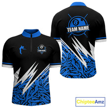 Load image into Gallery viewer, Personalized 8 Ball Billiard Jersey For Men Custom Black And Blue Pool Team Shirt Polo &amp; 1/4 Zip TDM5339