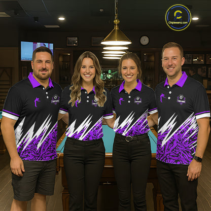 Personalized 8 Ball Billiard Jersey For Men Custom Black And Purple Pool Team Shirt Polo & 1/4 Zip TDM5340