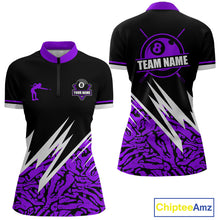 Load image into Gallery viewer, Personalized 8 Ball Billiard Jersey For Women Custom Black And Purple Pool Team Shirt Polo &amp; 1/4 Zip TDM5340