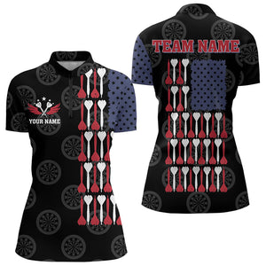 American Flag Black Darts Polo & Quarter Zip Shirt Custom Women Dart Shirts Patriotic Dart Jerseys TDM3355