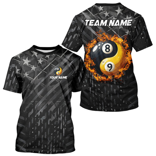 Black US Flag Ying And Yang 8 Ball & 9 Ball Custom Billiard T Shirts For Men Funny Billiard Jersey TDM3357
