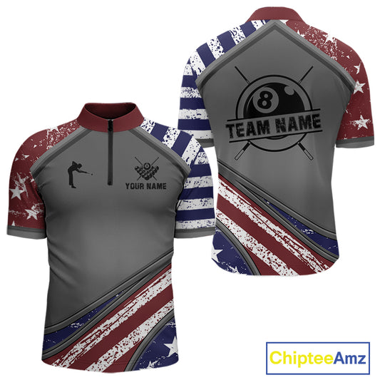 Personalized American Flag 8 Ball Billiard Shirt For Men Custom Patriotic Pool Team Jersey TDM5607