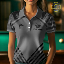 Load image into Gallery viewer, Personalized Grey US Flag 8 Ball Billiard Shirt For Women Custom Billiard Team Shirt, Pool Jerseys TDM5608