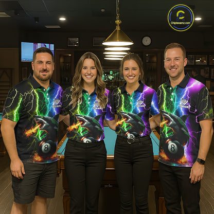 Colorful Lightning Shark 8 Ball Billiard Shirt For Women Custom Pool Team Shirt, Billiard Jersey TDM5612