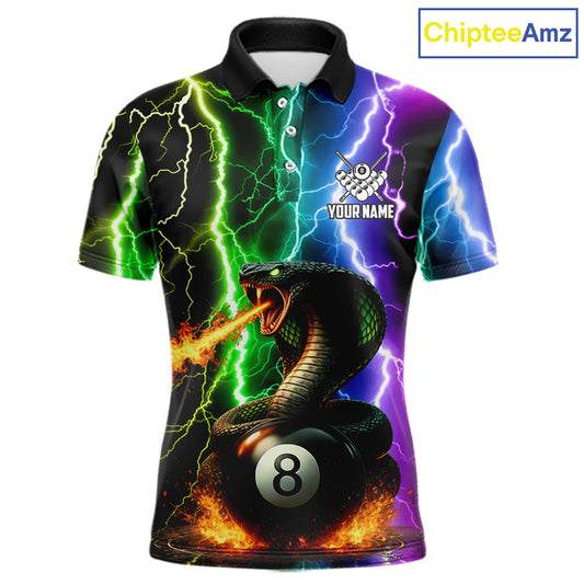 Colorful Lightning Cobra Snake 8 Ball Billiard Shirt For Men Custom Pool Team Jersey Polo, 1/4 Zip TDM5986