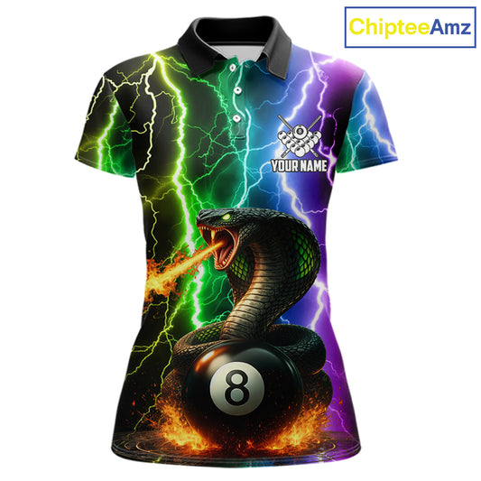 Colorful Lightning Cobra Snake 8 Ball Billiard Shirt For Women Custom Pool Team Jersey Polo, 1/4 Zip TDM5986
