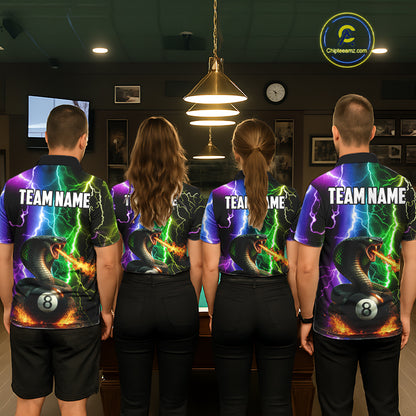 Colorful Lightning Cobra Snake 8 Ball Billiard Shirt For Men Custom Pool Team Jersey Polo, 1/4 Zip TDM5986