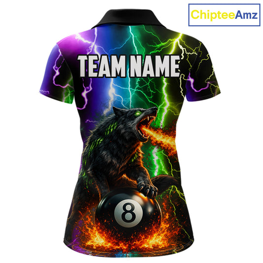 Colorful Lightning 8 Ball Wolf Billiard Shirt For Women Custom Pool Team Jersey Polo & 1/4 Zip TDM5987
