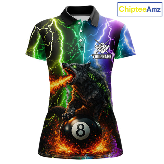 Colorful Lightning 8 Ball Wolf Billiard Shirt For Women Custom Pool Team Jersey Polo & 1/4 Zip TDM5987