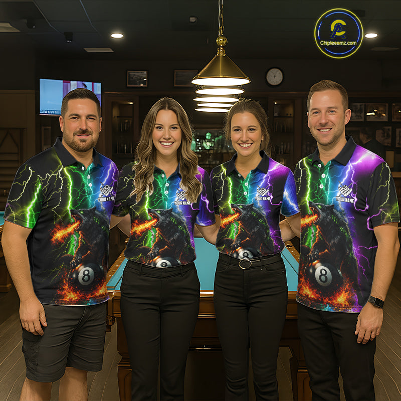 Colorful Lightning 8 Ball Wolf Billiard Shirt For Men Custom Pool Team Jersey Polo & 1/4 Zip TDM5987