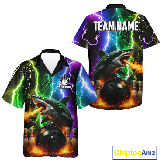 Colorful Lightning Shark Hawaiian Bowling Shirt For Men Women Custom Bowling League Team Jersey TDM5988