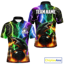 Load image into Gallery viewer, Colorful Lightning Shark Bowling Jersey For Men Custom Bowling Shirt Team Polo &amp; Quarter Zip TDM5988