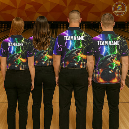 Colorful Lightning Shark Bowling Jersey For Men Custom Bowling Shirt Team Polo & Quarter Zip TDM5988