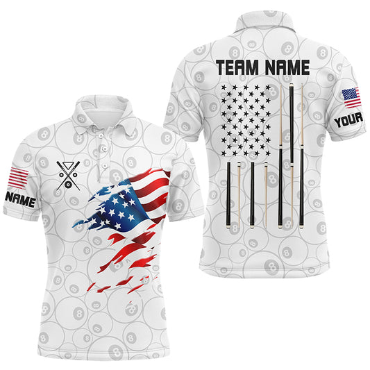 Personalized American Flag White Billiard Men Shirts Custom Patriotic Billiard Jerseys TDM1556