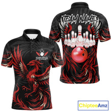 Load image into Gallery viewer, Personalized black and red phoenix wings bowling polo shirt for men, custom bowling team jersey.